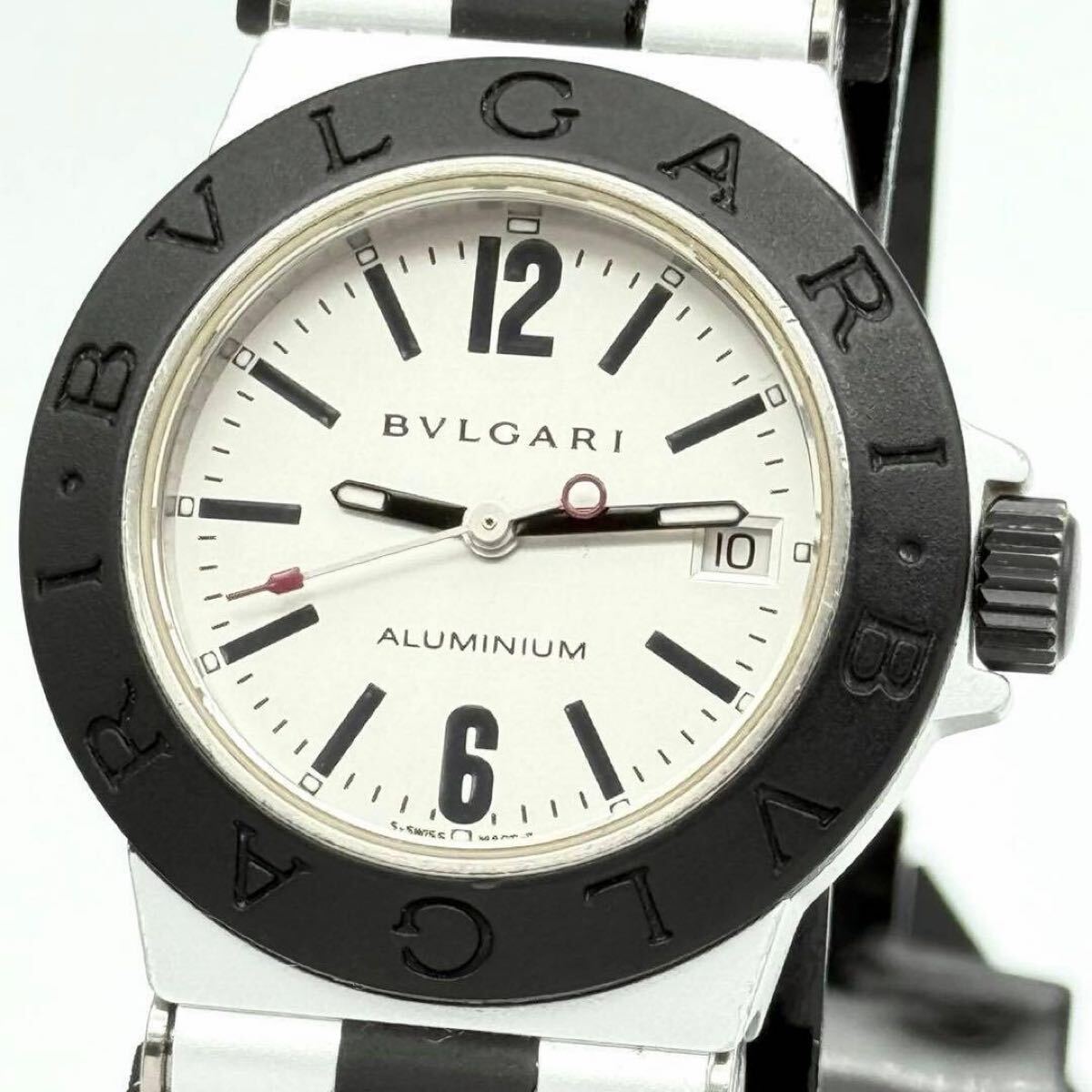 新品電池 稼働品 BVLGARI ブルガリ アルミニウム ALUMINIUM AL29TA ボーイズ 腕時計 クォーツ デイト ホワイト文字盤 拍卖