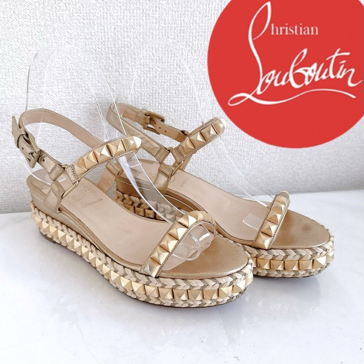 Christian Louboutin クリスチャンルブタン 厚底 カタクロウ スタッズ ストラップ サンダル ウェッジソール 35 靴 シューズ レーディス美品拍卖