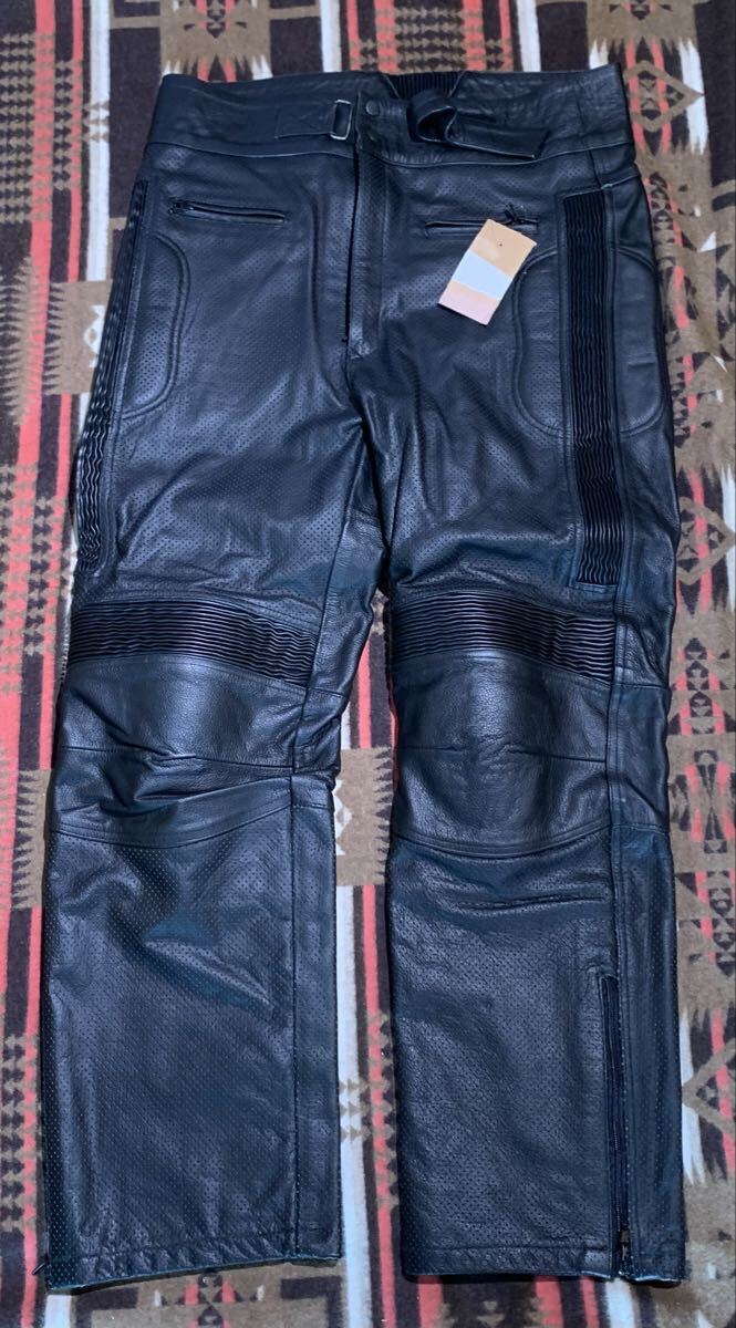 メッシュレザー本革パンチングレザー牛革レザーパンツ黒ブラックライダースパンツ36ビッグサイズ特大サイズ大きいサイズ革パンツ革パンz921拍卖