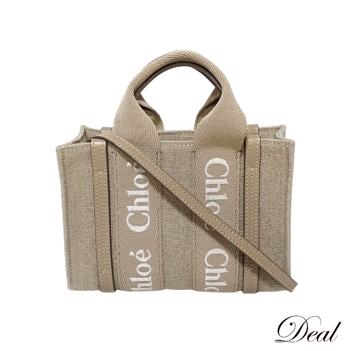 Chloe クロエ ウッディ ミニトートバッグ リネンキャンバス CHC24UP237L17 ベージュ レディース ショルダーバッグ拍卖