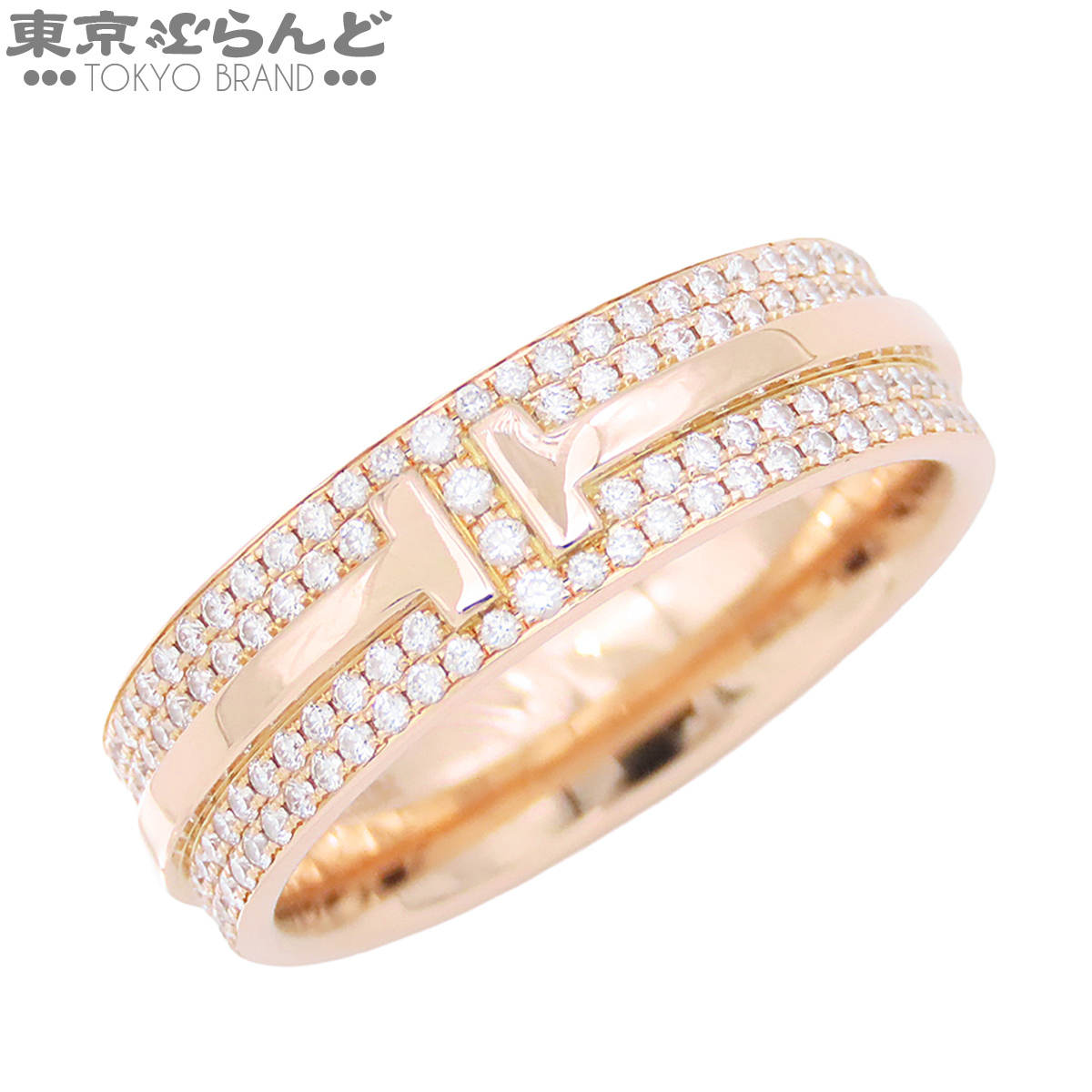 101816160 ティファニー TIFFANY&Co. Tワイド パヴェ ダイヤモンド リング ローズゴールド K18RG ダイヤモンド 14号相当 指輪 仕上済拍卖