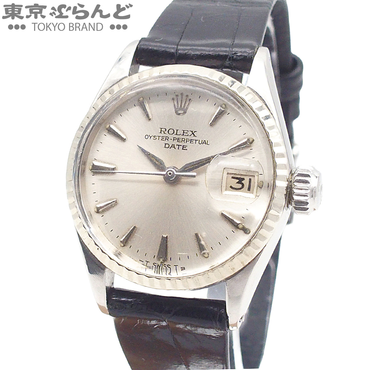 101885250 1円 ロレックス オイスターパーペチュアル デイト 6517 シルバー SS K18WG クロコダイル アンティーク 腕時計 レディース 自動巻拍卖