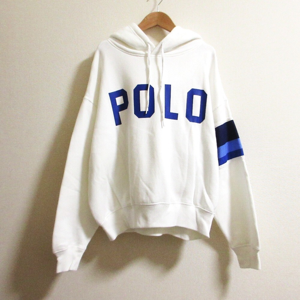 良品 POLO RALPH LAUREN ポロラルフローレン ロゴプリント 裏起毛 プルオーバースウェット サイズM ホワイト拍卖