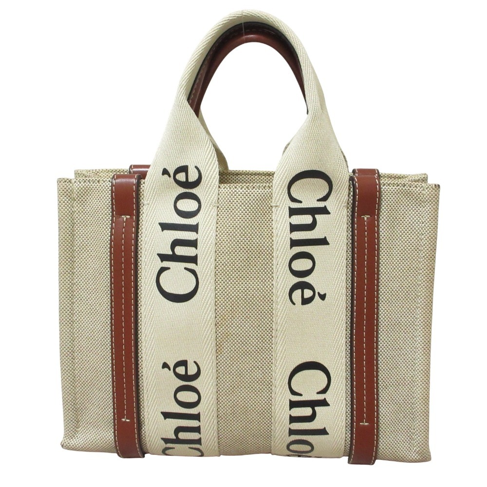 Chloe クロエ Woody ウッディ スモール キャンバス トートバッグ ハンドバッグ 04217565 ベージュ拍卖