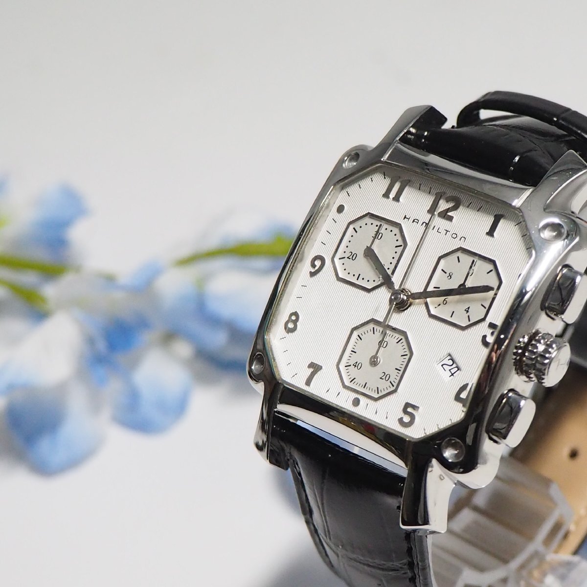 ハミルトン Hamilton ロイド クロノグラフ デイト スクエア 新品革ベルト メンズ 腕時計 K135 中古拍卖