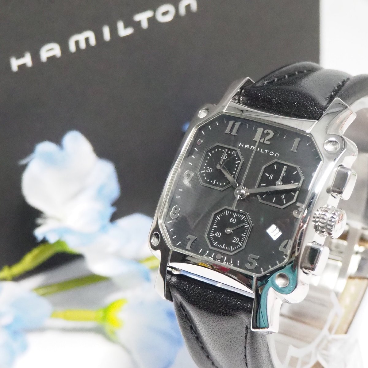 ハミルトン Hamilton ロイド クロノグラフ デイト スクエア 革ベルト メンズ 腕時計 箱 K147 中古拍卖