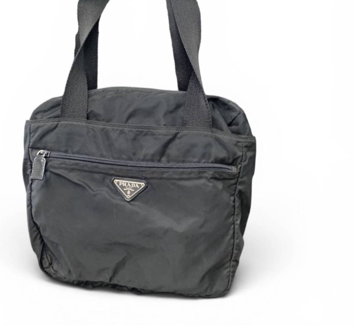 【MA00331】PRADA プラダ ナイロン テスート トートバッグ 肩掛け ブラック 無地 三角ロゴ トライアングルロゴ 白タグあり拍卖