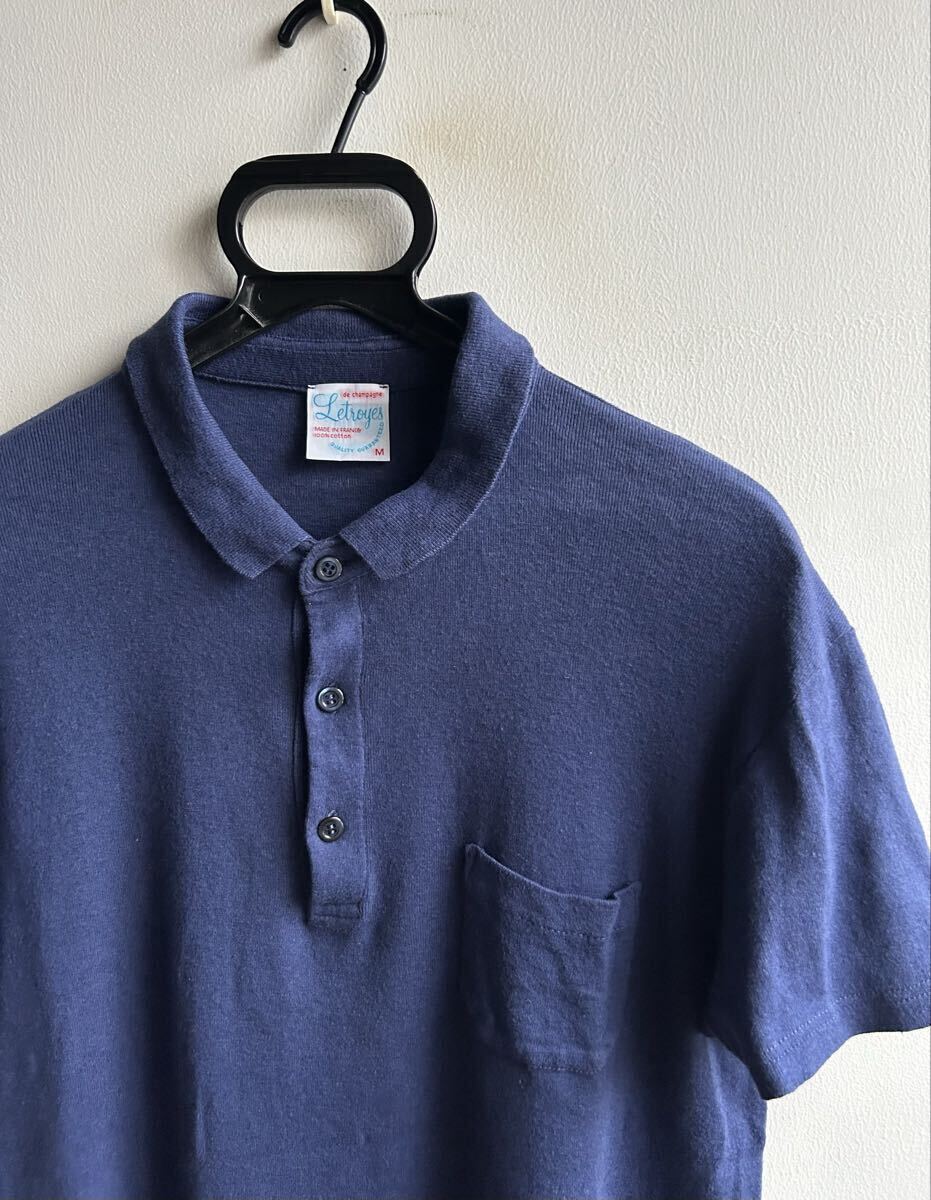 【美品】Letroyes ポロシャツ ニットポロ メンズ M フランス製 ネイビー 紺 コットン100% ルトロワ 拍卖