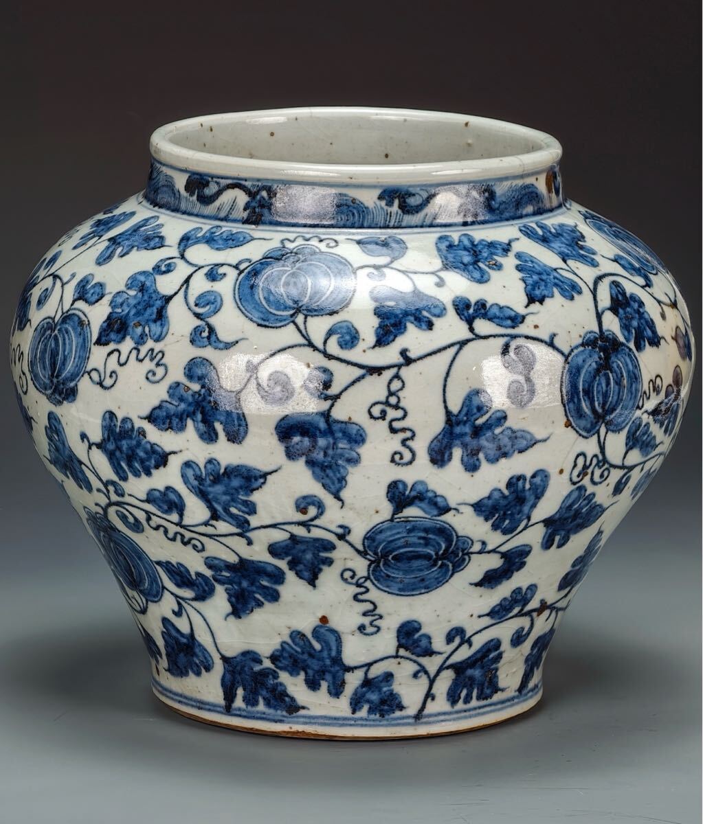 【萬古】中国古美術 元代 古玩 青花 壺 骨董品 唐物 時代物 当時物 置物 旧家収蔵 置物 w14拍卖