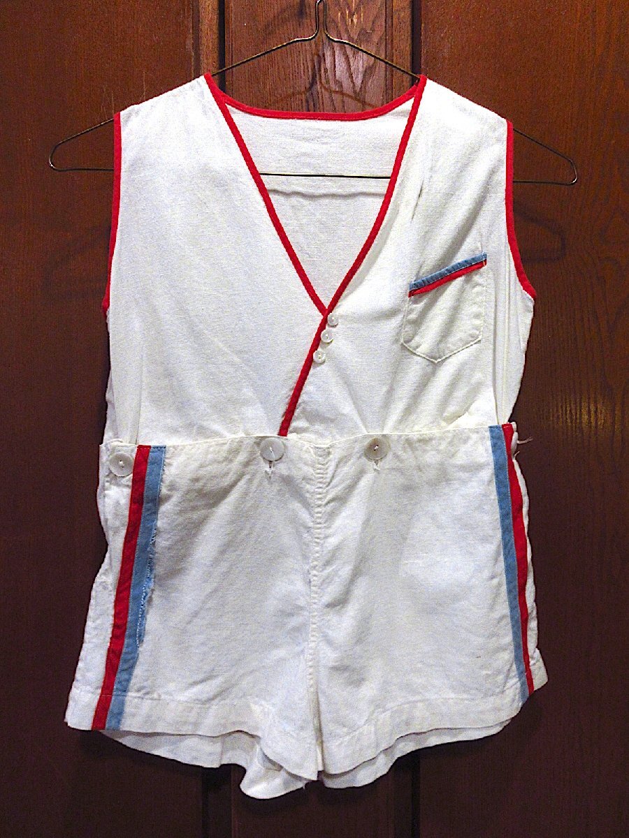 ビンテージ40's●キッズライン入りノースリーブオールインワン●260723n8-k-allロンパースつなぎ子ども服拍卖