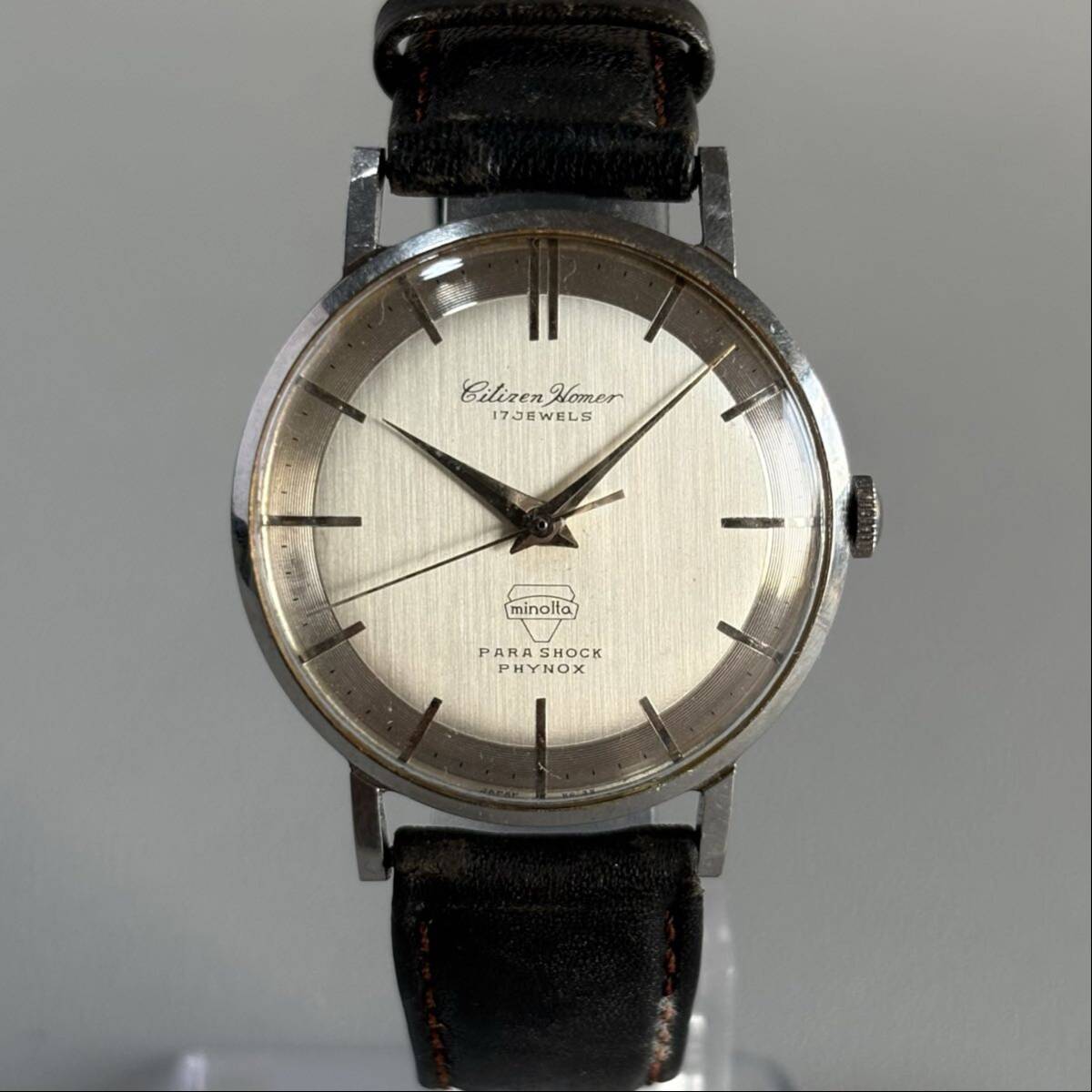 希少 minolta Wネーム CITIZEN Homer シチズン ホーマー 17石 手巻き メンズ腕時計 ヴィンテージ 24時間以上稼働 ミノルタ ノベルティ 拍卖
