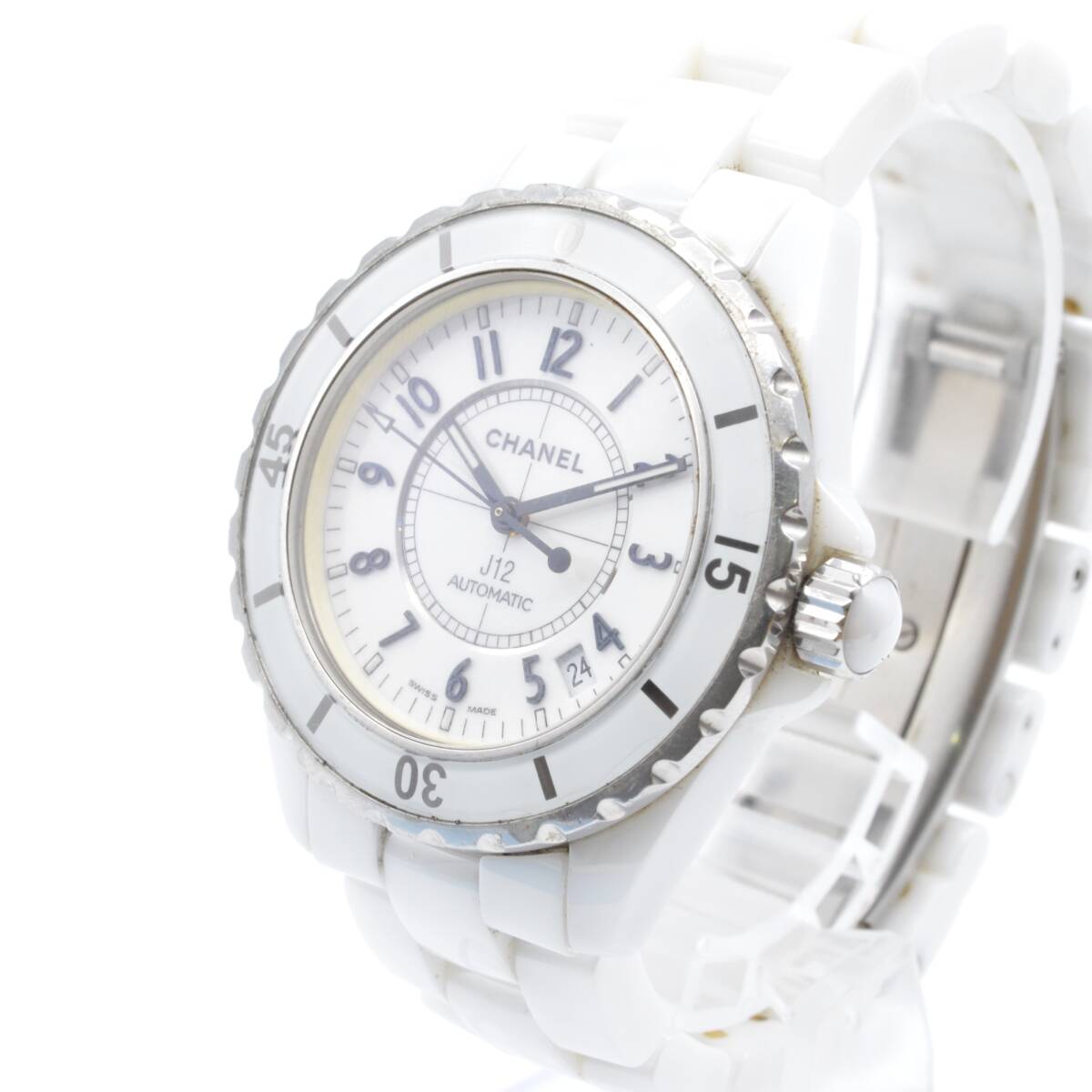 1円~ 稼働 A155-12943027A CHANEL シャネル J12 セミラック・ホワイト AT デイト ホ ワイト文字盤 レディース&メンズ腕時計拍卖
