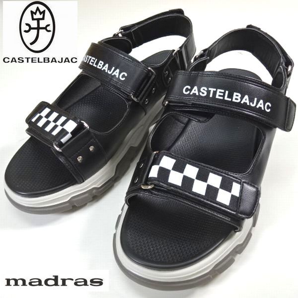 ◎新品 カステルバジャック CASTELBAJAC Fレザー スポーツサンダル シューズ 靴 黒 LL 27cm madras マドラス製 メンズ 男性 紳士用拍卖