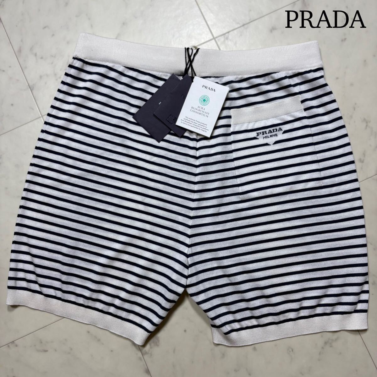 新品タグ付き/XL★ PRADA プラダ 2022ss トライアングルロゴ ショートパンツ バミューダショーツ ハーフパンツ イタリア製 シルク混 メンズ拍卖