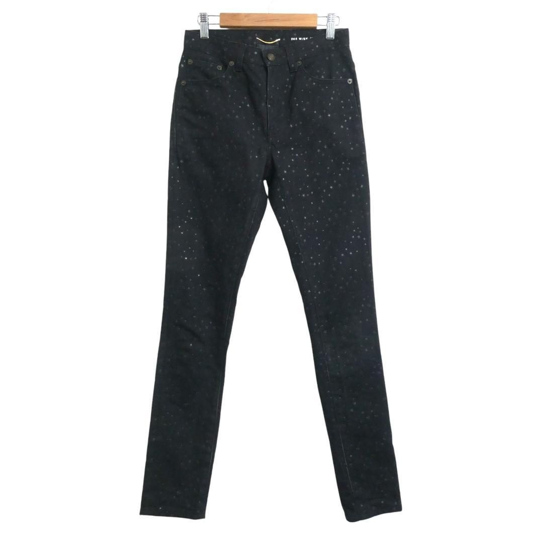 SAINT LAURENT PARIS サンローランパリ ヴァカレロ期 スター 星柄 デニムパンツ ジーンズ ジッパーフライ スキニー 黒 W24 レディース拍卖