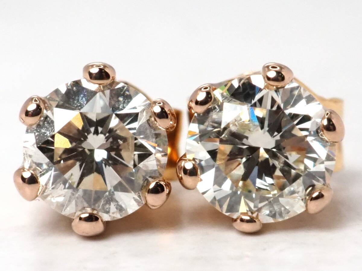 K18 天然ダイヤモンド 計0.80ct/0.40ct/0.40ct/1.28g ピンクゴールド ピアス拍卖