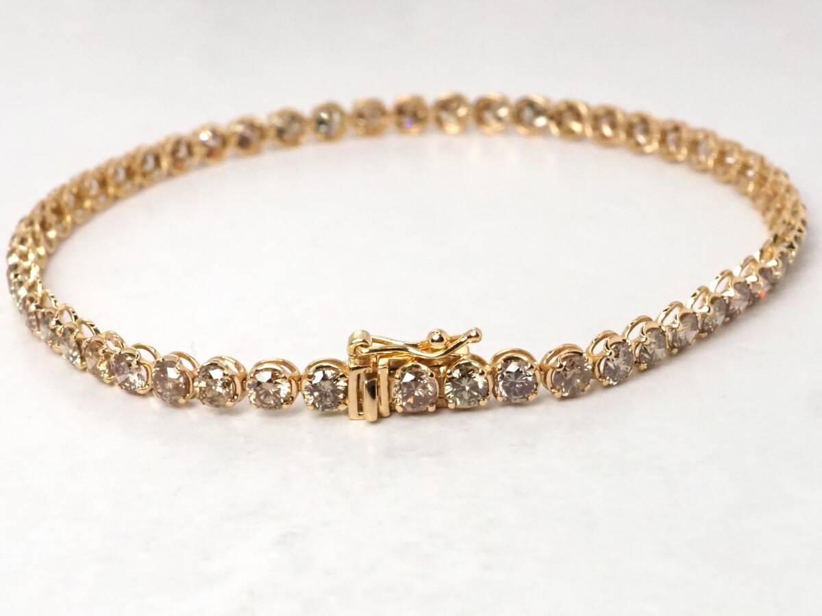 鑑別書付 K18 テニスブレス 天然ダイヤモンド 5.00ct/4.84g フルエタニティ ブレスレット拍卖