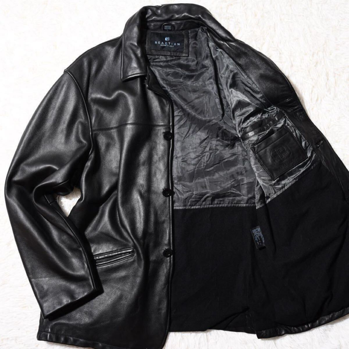 美品 KENNETH COLE ケネスコール リアクション レザーカーコート レザーコート シュリンクレザー 本革拍卖