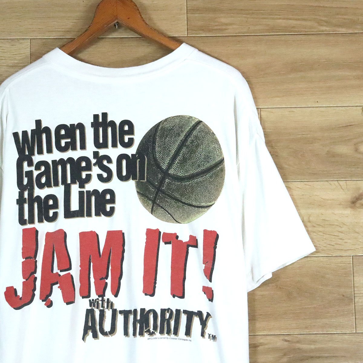 A8S/N7.28-1 90s USA製 TEE JAYS SOF TEE 両面プリントTシャツ XL シングルステッチ バスケットボール 白 ホワイト 古着拍卖