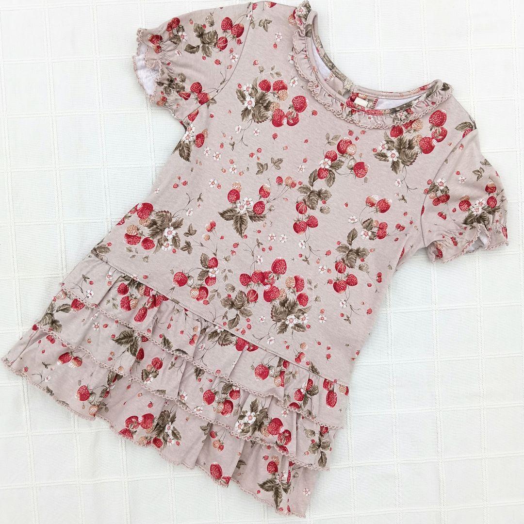 L(120) BABY PINK HOUSE スモークピンクのイチゴ柄ワンピース拍卖