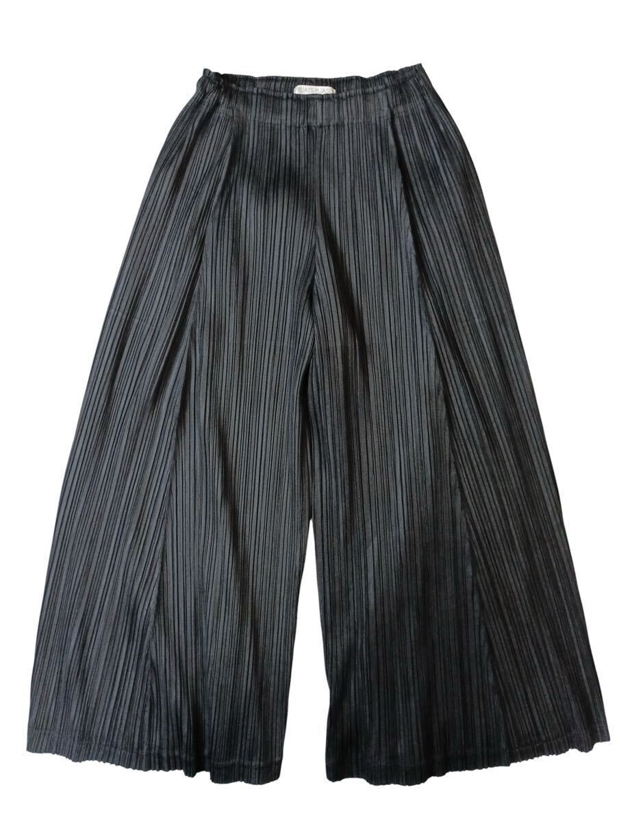 (D) PLEATS PLEASE ISSEY MIYAKE プリーツプリーズ イッセイミヤケ ワイドパンツ 1 ブラック イージーパンツ (Ni)拍卖
