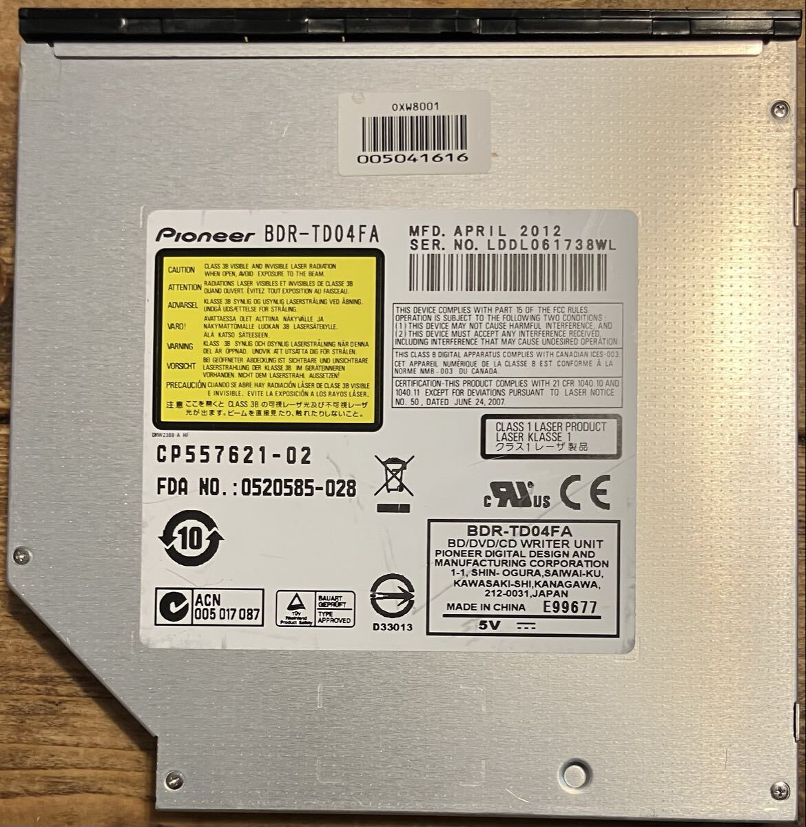 Pioneer Blu-ray/DVD対応 内蔵光学ドライブ BDR-TD04FA 中古品拍卖