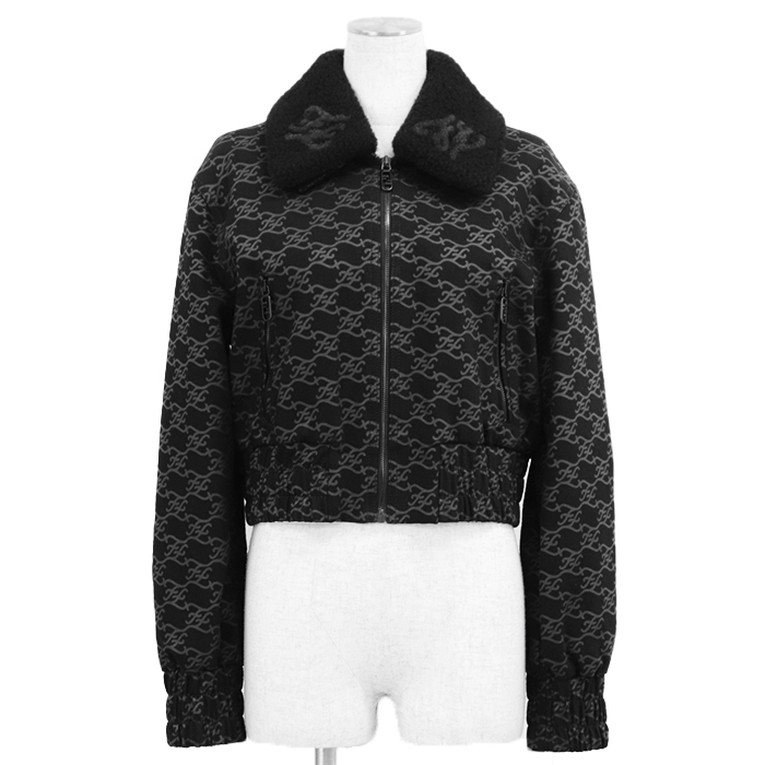 【未使用】FENDI フェンディ ブルゾン 40 レディース ボア 取り外し可 総柄 ストレッチ レザー ジャケット アウター 付属有 黒 イタリア製拍卖