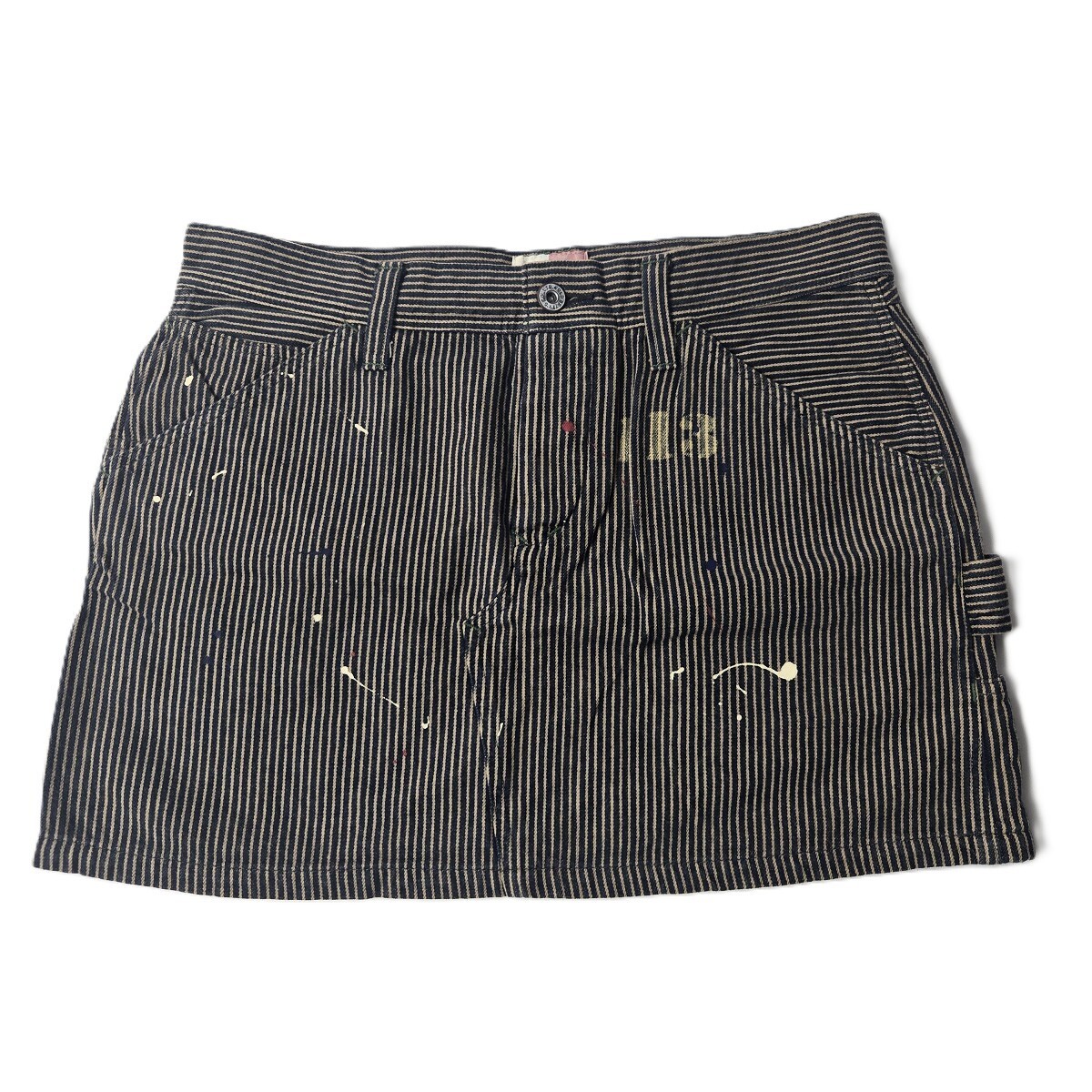 ヒッコリーストライプ柄デニムミニスカート OLD BETTY'S オールドベティーズ ペンキ ステンシル ワーク×ミリタリー 日本製拍卖
