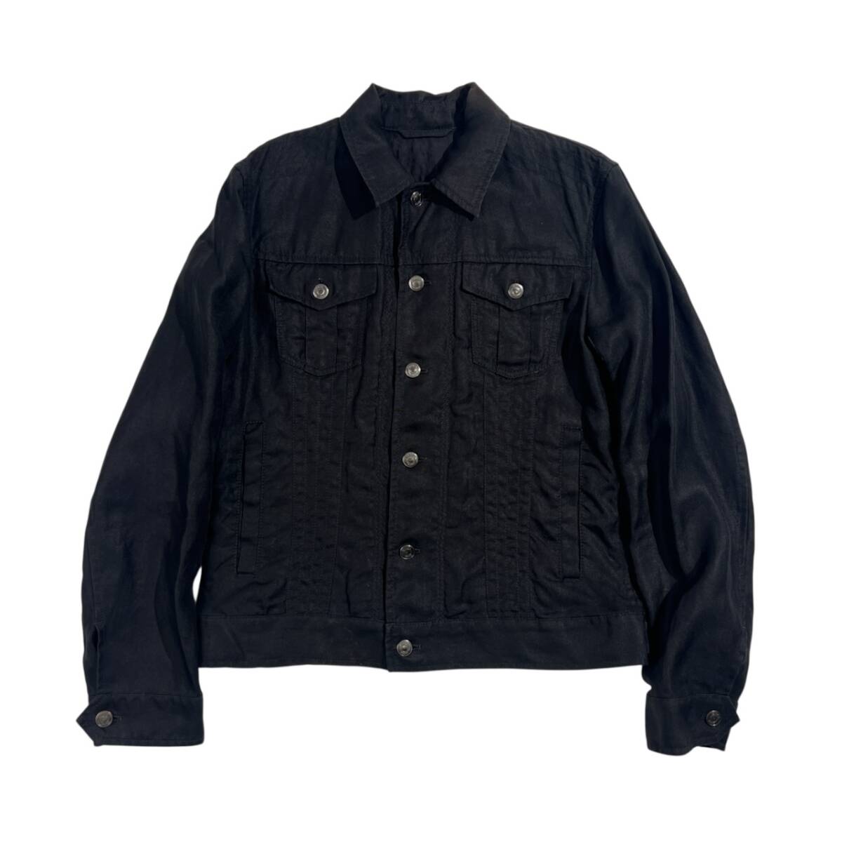 リネン100% EPOCA UOMO エポカウォモ トラッカージャケット Gジャン型 ブルゾン 48/ブラック系 メンズ拍卖