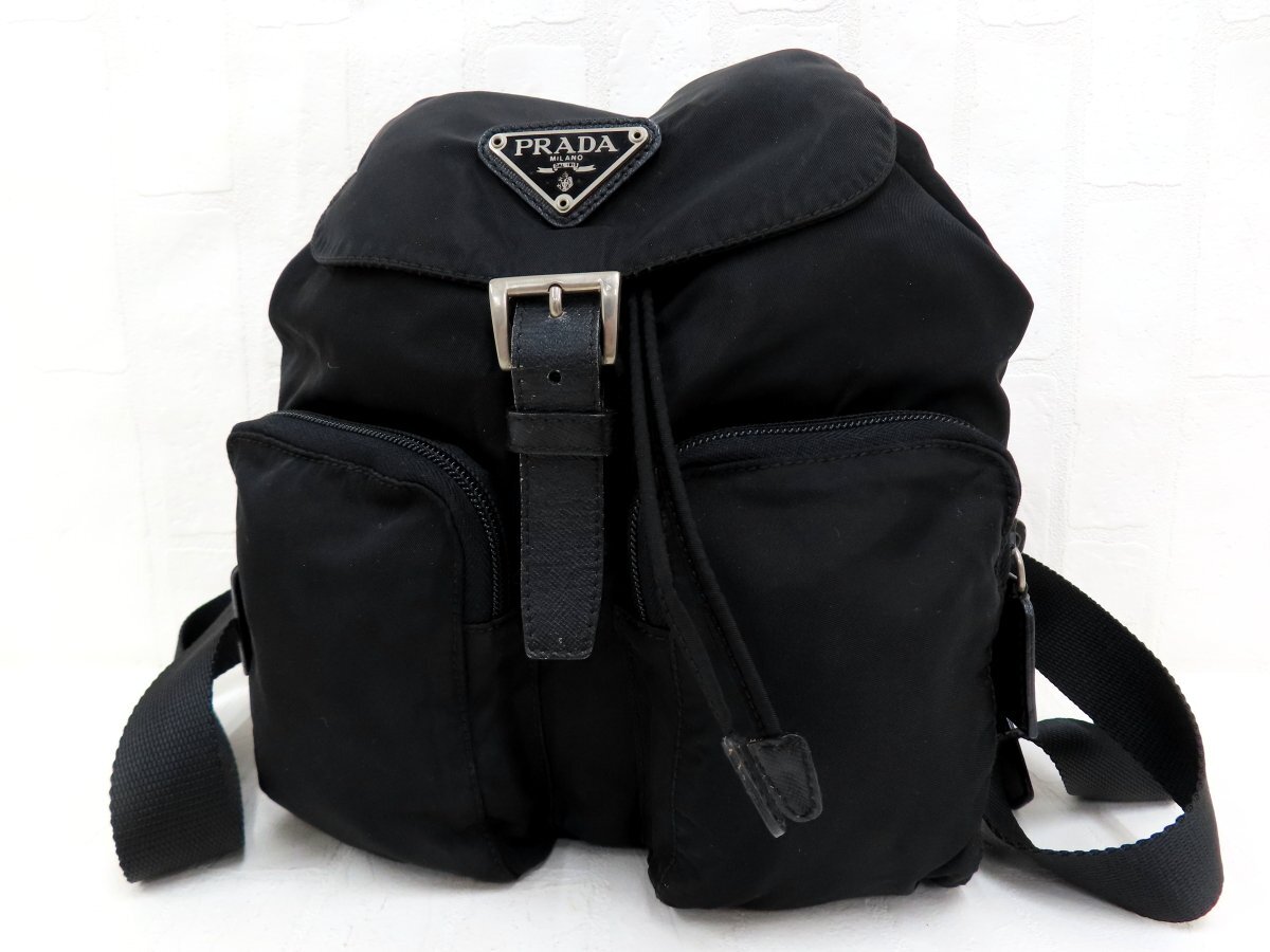 ◆美品◆PRADA プラダ◆ナイロン サフィアーノ レザー 本革◆リュック サック バックパック◆ブラック シルバー金具◆イタリア製◆A18546拍卖