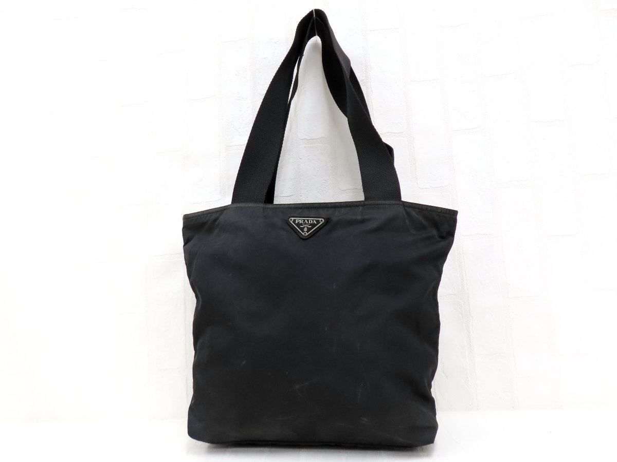 ◆PRADA プラダ◆ナイロン カーフ レザー 本革◆トート バッグ◆ブラック シルバー金具◆イタリア製◆肩掛け◆B5サイズ収納◆A18550拍卖