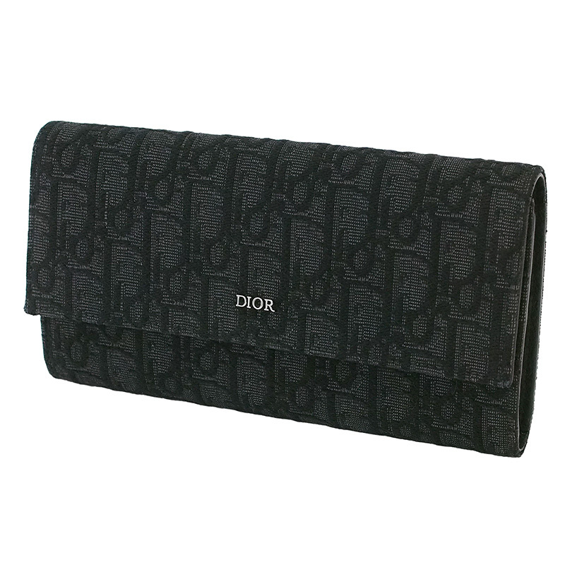 ◆ミウラ◆ クリスチャン・ディオール Christian Dior ロングフラップウォレット オブリーク ジャガード ブラック 長財布 2ESBC328YSE_H03E拍卖