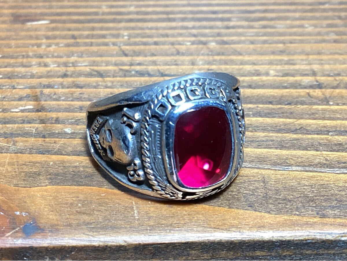 VIntage 1963年製【 DOGGY Z SILVER RING 】 シルバーリング カレッジリング SILVER 925 スカル 中古品拍卖