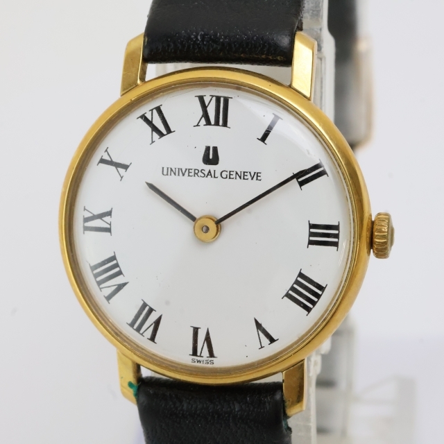 2607-623 HW ユニバーサルジュネーブ 手巻き式 腕時計 UNIVERSAL GENEVE 白文字盤 ローマン数字 ゴールドカラー拍卖