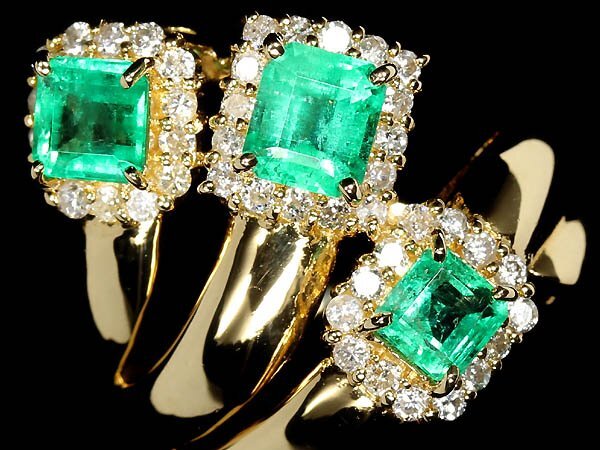 ZM19062SS【1円~】新品【RK宝石】≪Emerald≫ 美しいテリ艶!! 極上エメラルド 3石 総計1.01ct 極上ダイヤモンド K18 超高級リング ダイヤ拍卖