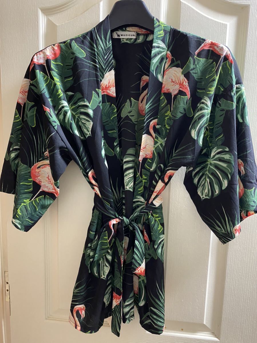 1314☆MUZICUN☆フラミンゴ柄羽織りシャツ☆中古拍卖