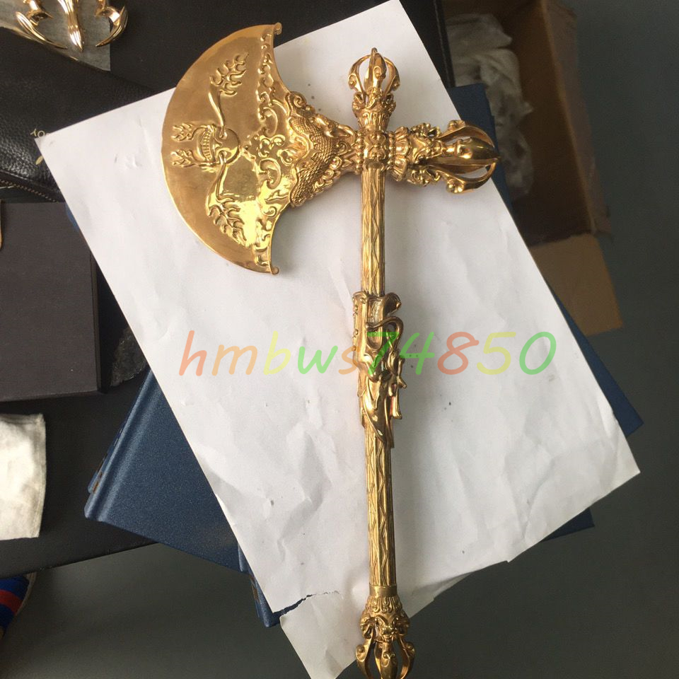 「密教法具 寺院仏具」極上品 鉞斧 仏具 銅製 磨き仕上げ 長さ33cm拍卖