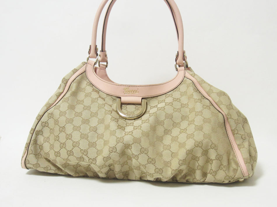 送料無料 GUCCI グッチ ショルダーバッグ キャンバス ピンク ベージュ 189835 美品拍卖