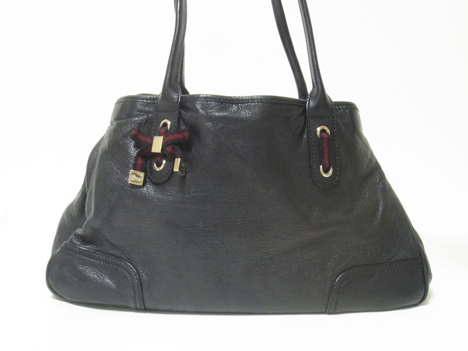 送料無料 GUCCI グッチ ショルダーバッグ トートバッグ レザー ブラック リボン 163805 中古拍卖