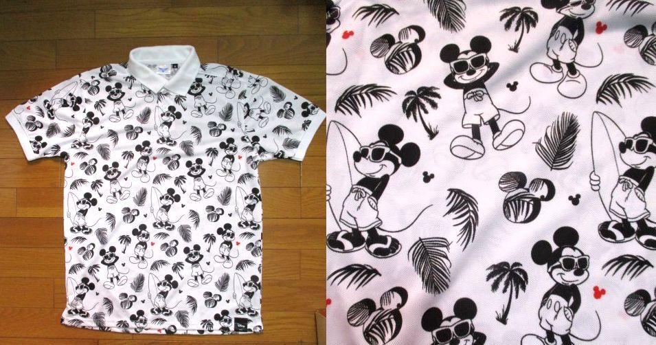 激レア! 即決あり! ARTEX 総柄 ポロシャツ Mサイズ Disney 白黒 総柄 ミッキーマウス surf サーフィン拍卖