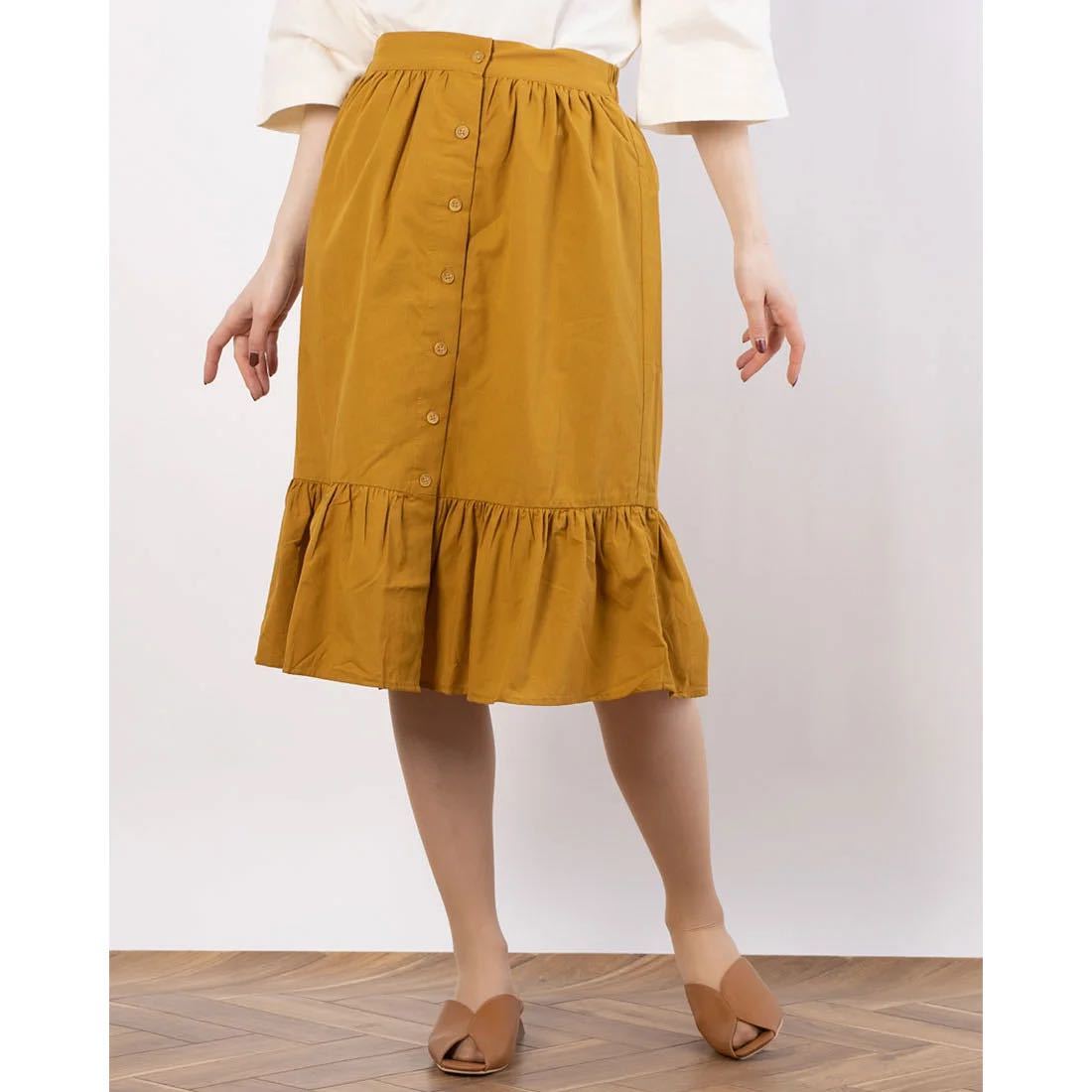 earth music&ecology 前釦ティアードスカート マスタード拍卖