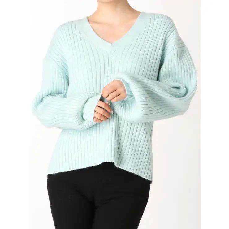 EMODA Vネックパフニット ミントグリーン拍卖