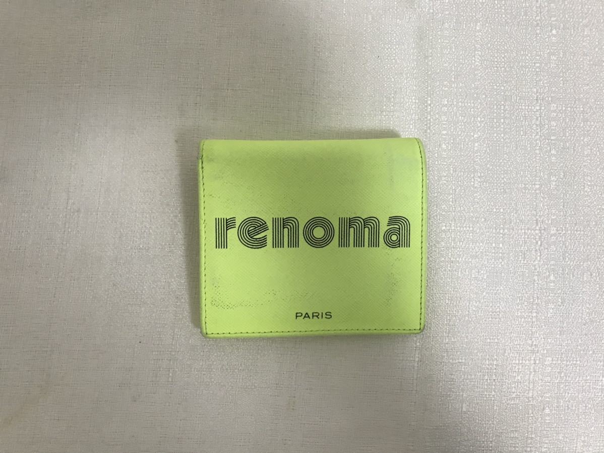 本物レノマrenoma本革レザー二つ折りミニコンパクト財布サイフ札入れ黄色イエロー旅行トラベルビジネスメンズレディース拍卖