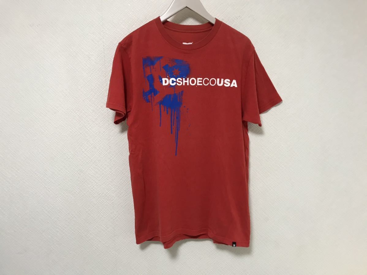 本物ディーシーDCSHOESCOUSAコットンプリント半袖TシャツMメンズ旅行トラベルアメカジ赤レッドストリートスケーター拍卖