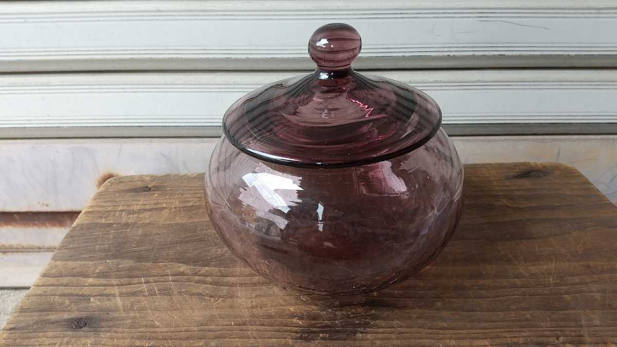 昭和レトロ アンティーク シュガーポット 泡吹き 色硝子 キャンディーポット 拍卖