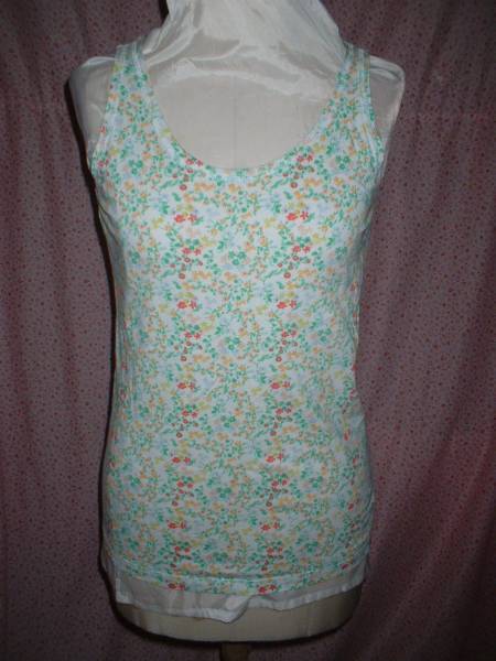 A③ 美品☆即買♪RecetteA'lamode白タンクグリーン赤オレンジ花柄M拍卖