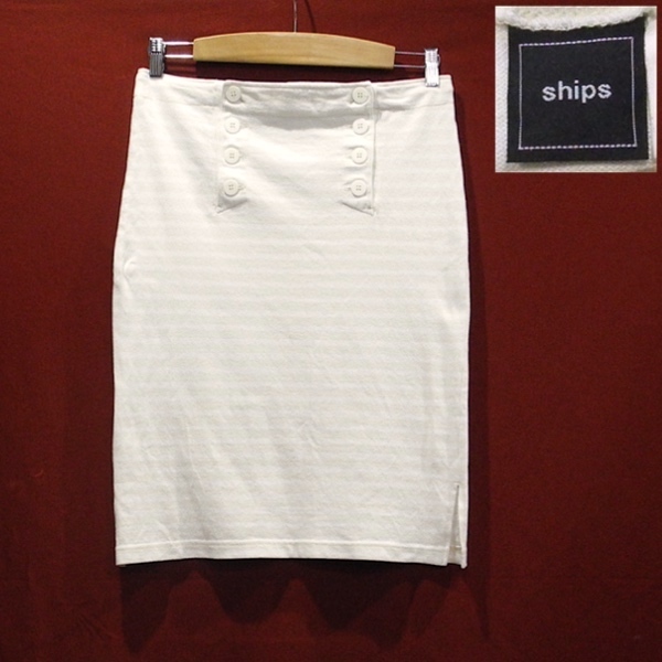 SHIPS シップス ボーダー スエット イージースカート リラックスパンツ バスクシャツ 白 ベージュ 大きめ F / L拍卖