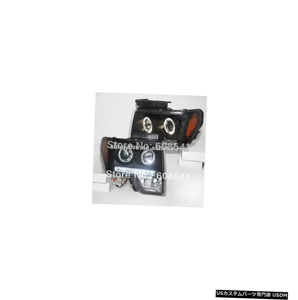 輸入カーパーツ F F-150ラプター08-12ヘッドライトLEDエンジェルアイズブラックV4 For F F-150 Rapt拍卖