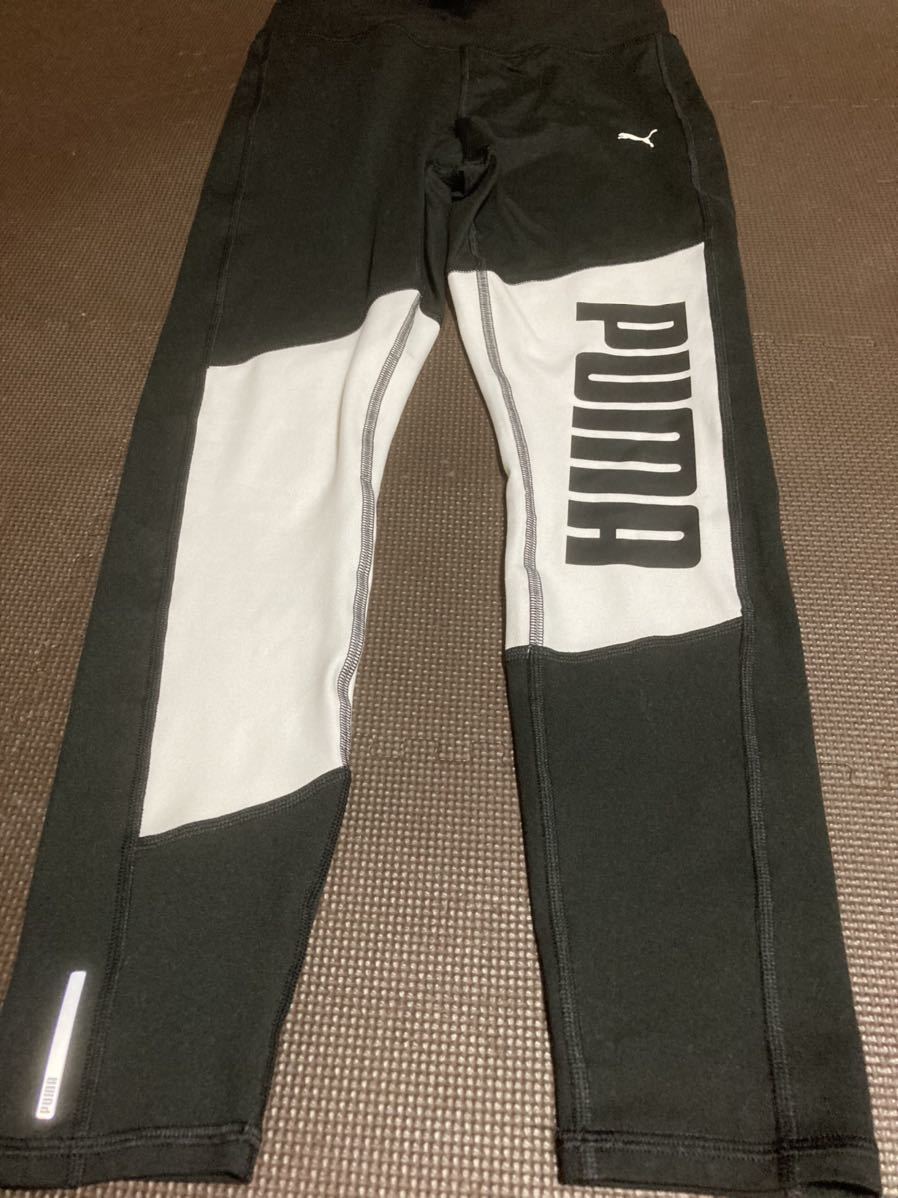 超美品PUMA黒、白、ロゴ白、黒ストレッチパンツ サイズL拍卖