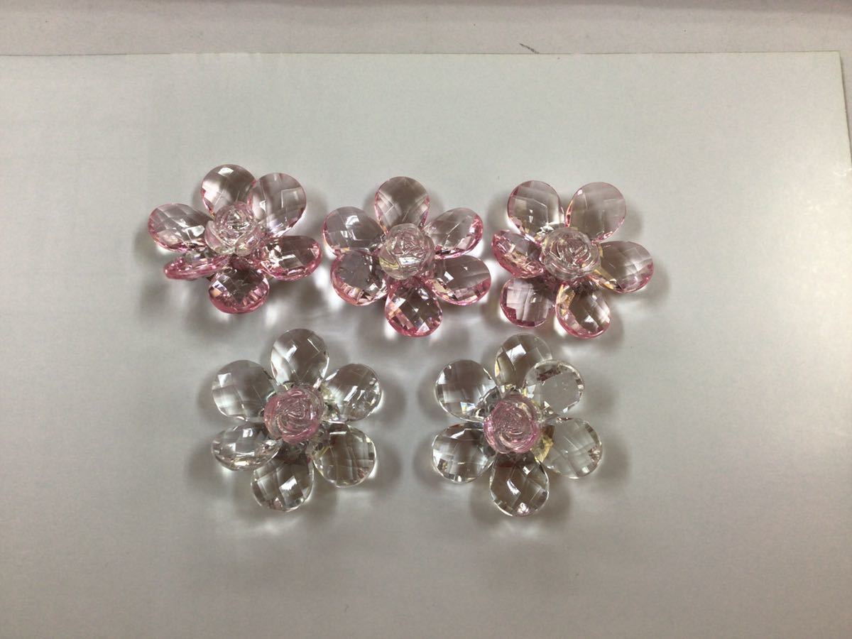 ハンドメイド素材デコパーツ☆6枚花びら5個セット クリアカラー拍卖